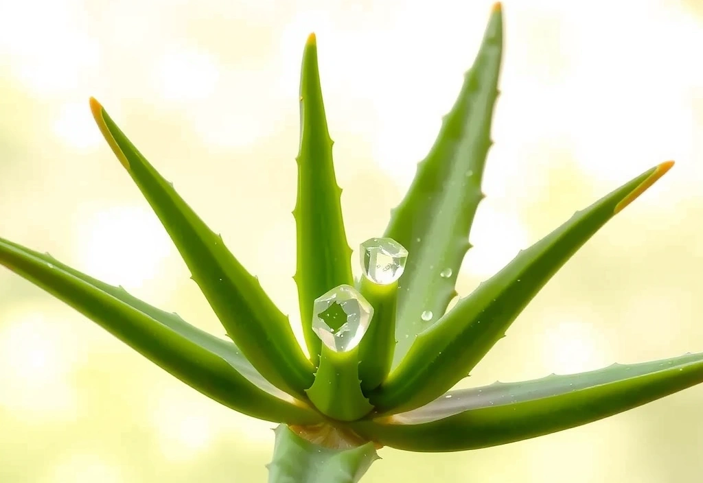 Aloe Vera plant with a cut leaf showing its soothing gel.