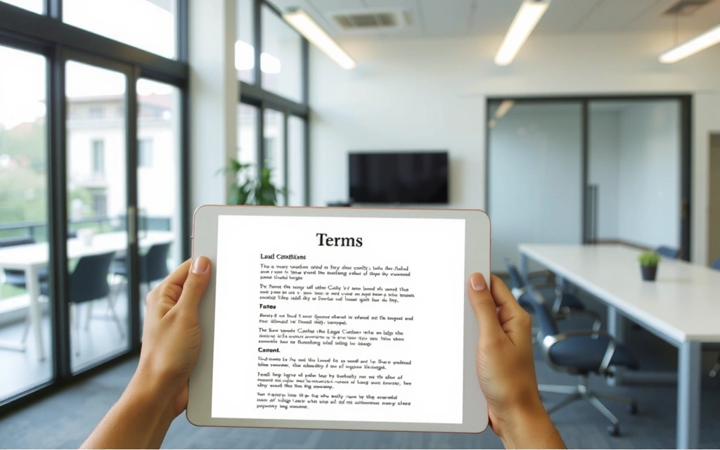 Person reading a document with legal clauses, symbolizing terms of service